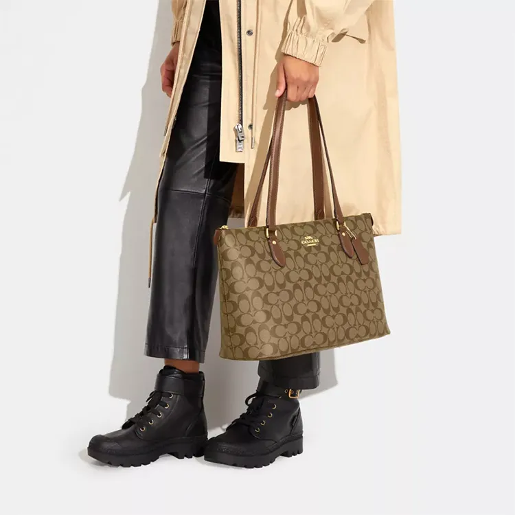 COACH Gallery Leather Tote Bag Shopping Bag Handbag Shoulder Bag Large Size Women's Brown & Khaki-3