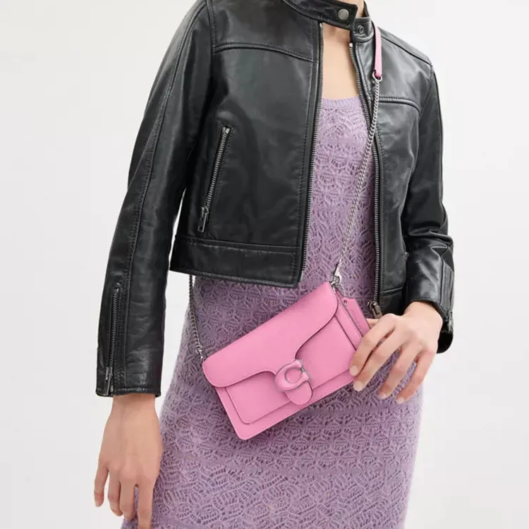 COACH Tabby Pebbled Leather Shoulder Bag, Crossbody Bag Trumpets Women's Bright Pink-5