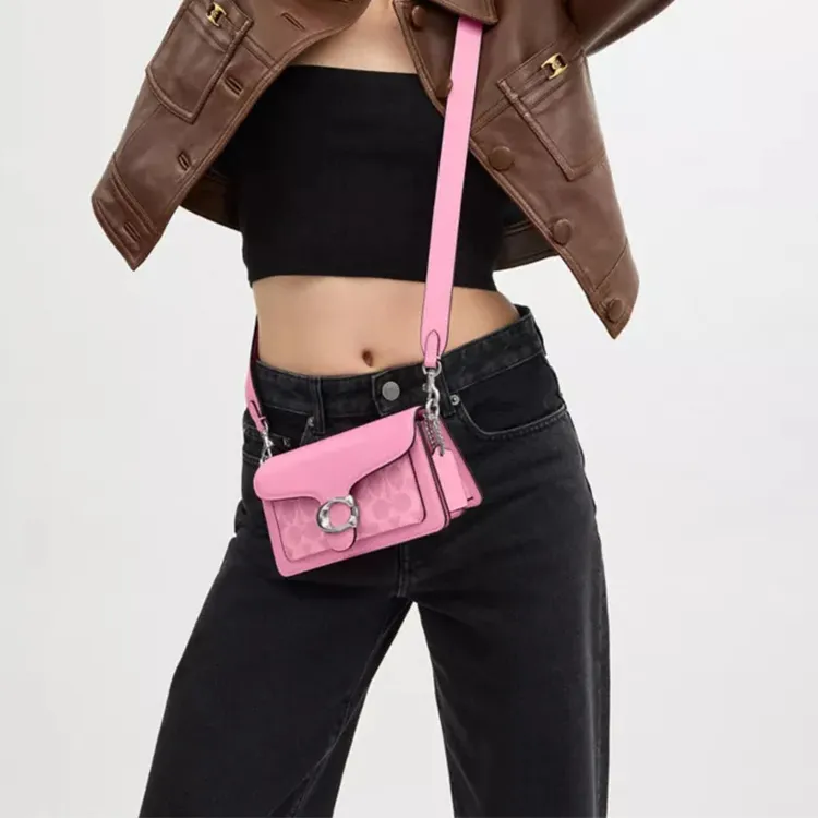 COACH Tabby Coated Canvas With Calfskin Portable Crossbody Bag, Shoulder Bag Trumpets Women's Bright Pink-6