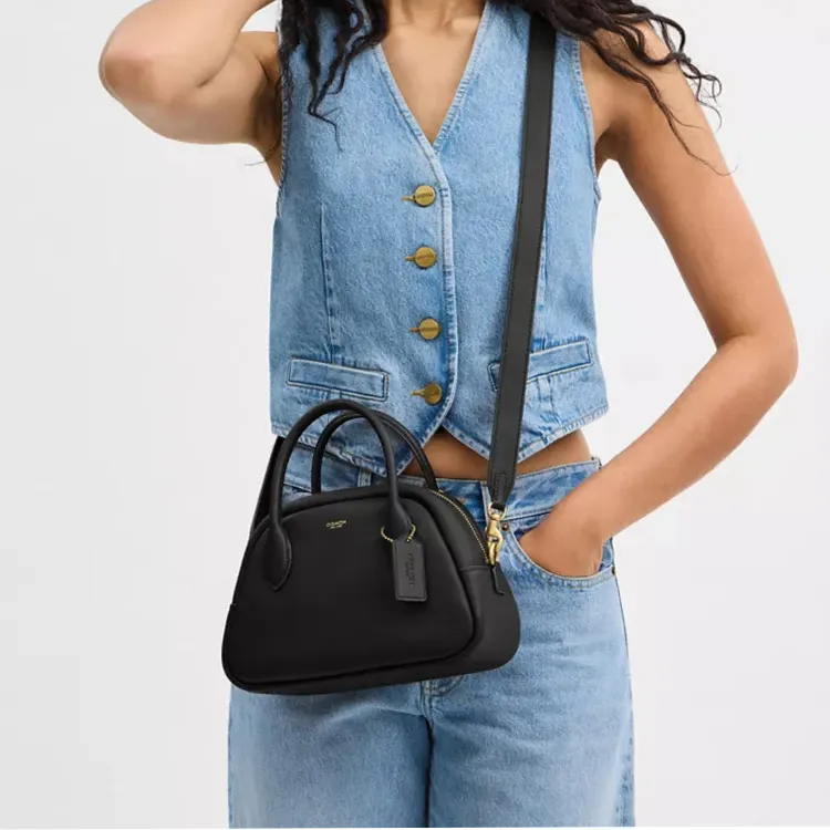 COACH Borough Soft Leather Bowling Bag, Handbag, Shoulder Bag, Crossbody Bag Medium Size Women's Black-4