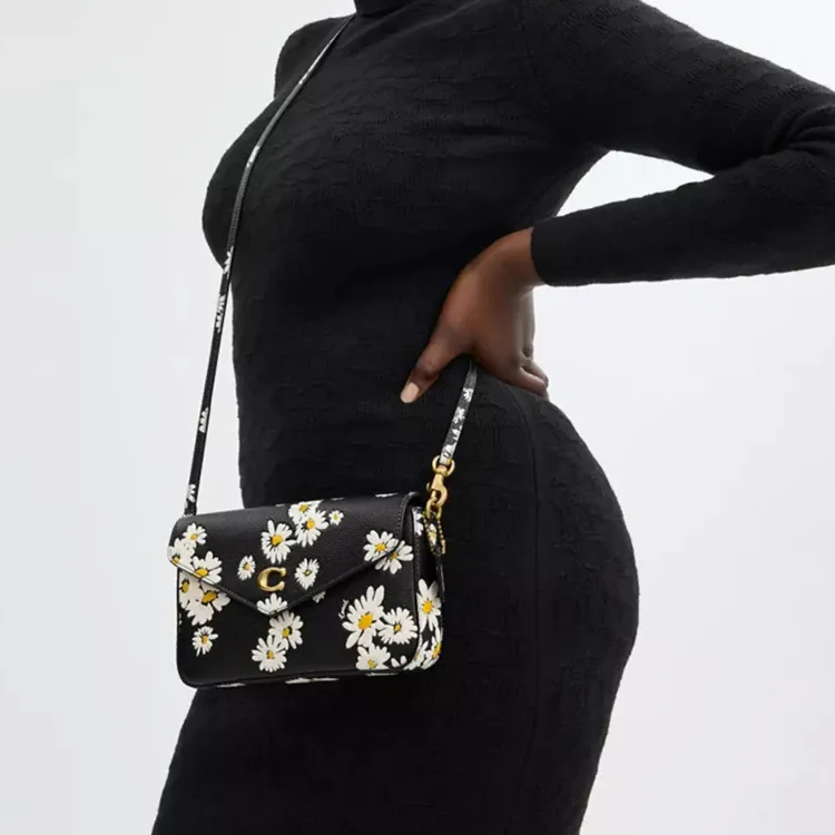 COACH Wyn Polished Pebble Leather Shoulder Bag, Crossbody Bag Trumpets Women's Black & Multicolor-5
