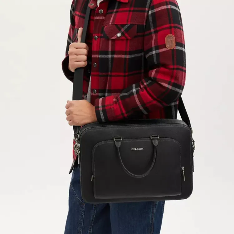 COACH ETHAN Cross Stitch Leather Shoulder Bag Crossbody Bag Handbag Large Size Men's Black-4
