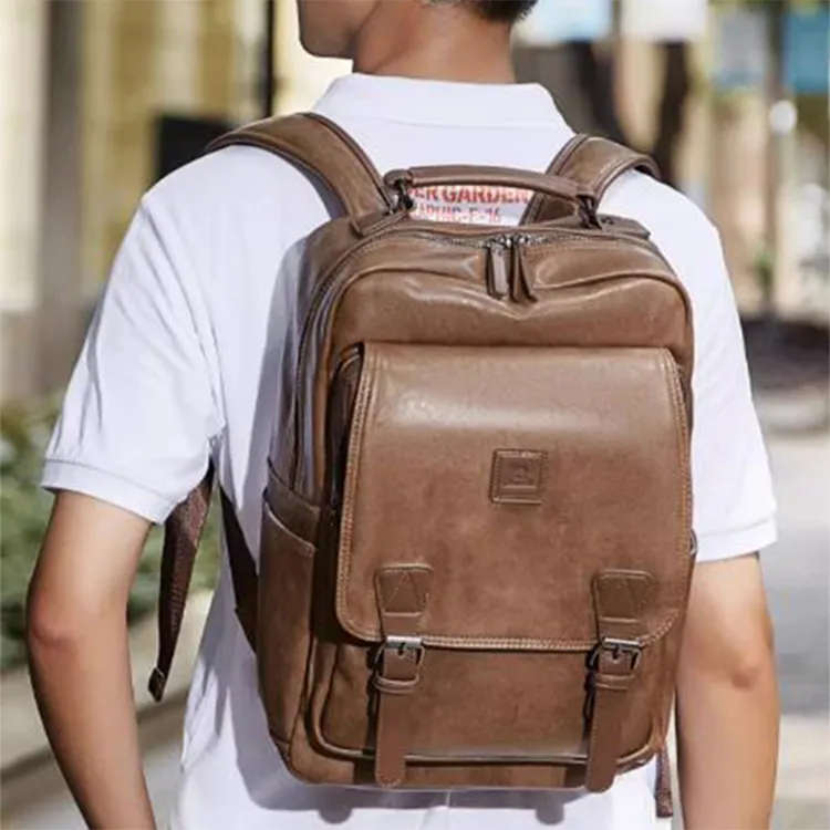 CAMEL PU Laptop Backpack Regular Unisex Camel-2