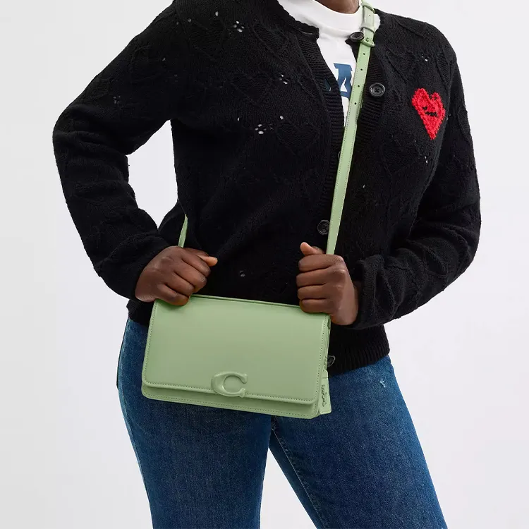 COACH Bandit Refined Calfskin Crossbody Bag, Shoulder Bag Medium Size Women's Silver & Light Pistachio-5