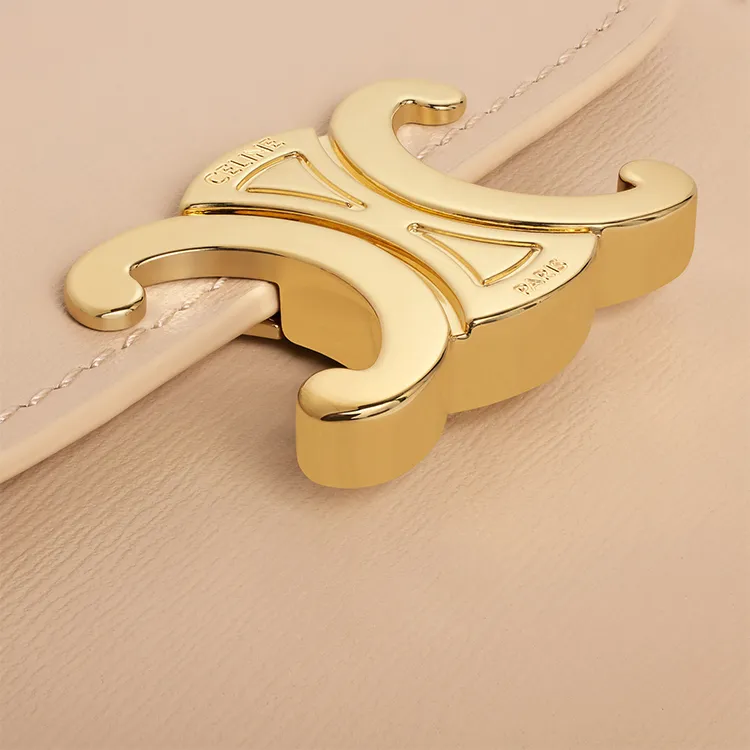 CELINE Triomphe Shiny Calfskin Wallet Small Size Women's Beige-4