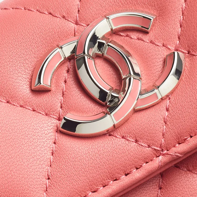 CHANEL Lambskin Card Holder, Wallet Women's Pink-3
