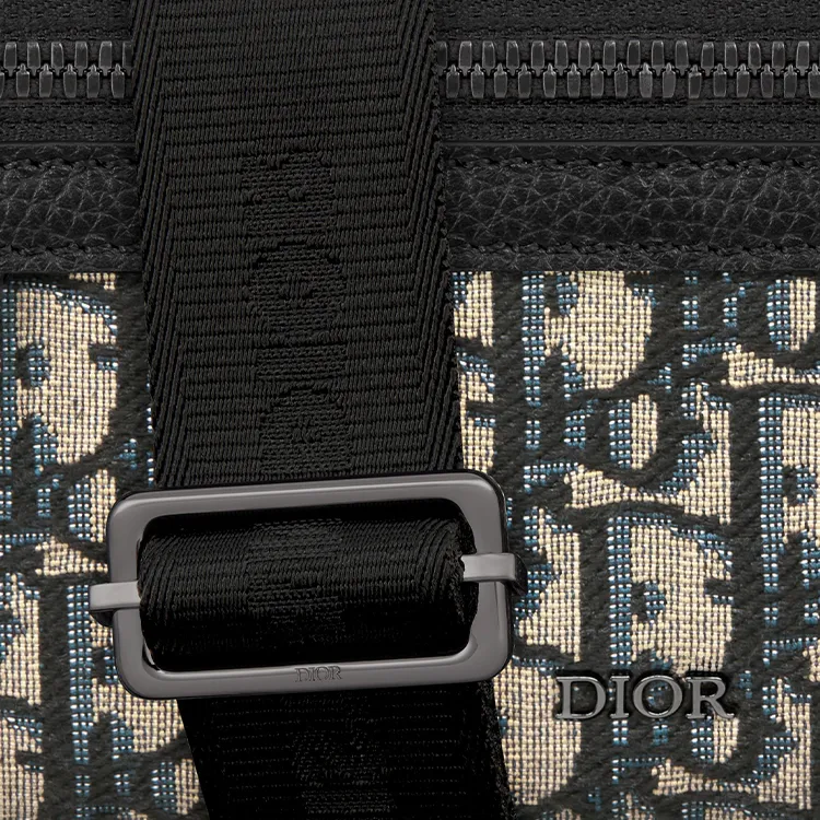 DIOR Oblique Jacquard Canvas With Grainy Calfskin Messenger Bag, Shoulder Bag, Crossbody Bag Mini Men's Beige & Black-5