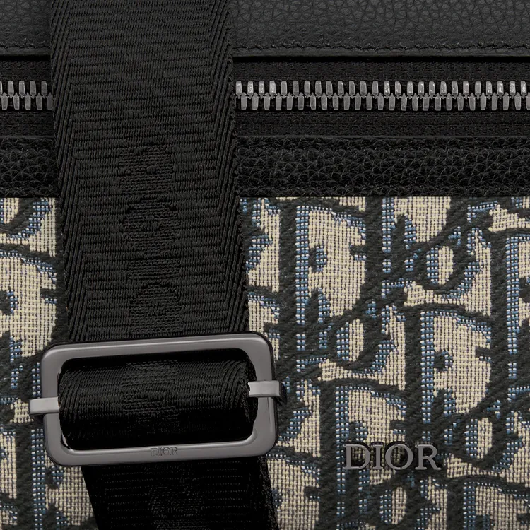 DIOR Oblique Jacquard Canvas With Grainy Surface Calfskin Messenger Bag Shoulder Bag Crossbody Bag Men's Beige & Black-5