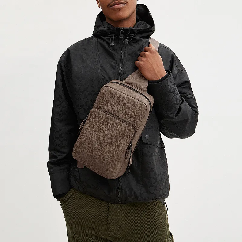 COACH Gotham Leather And Calfskin Sling Bag Fanny Pack Shoulder Bag Crossbody Bag Small Size Men's Brown-3