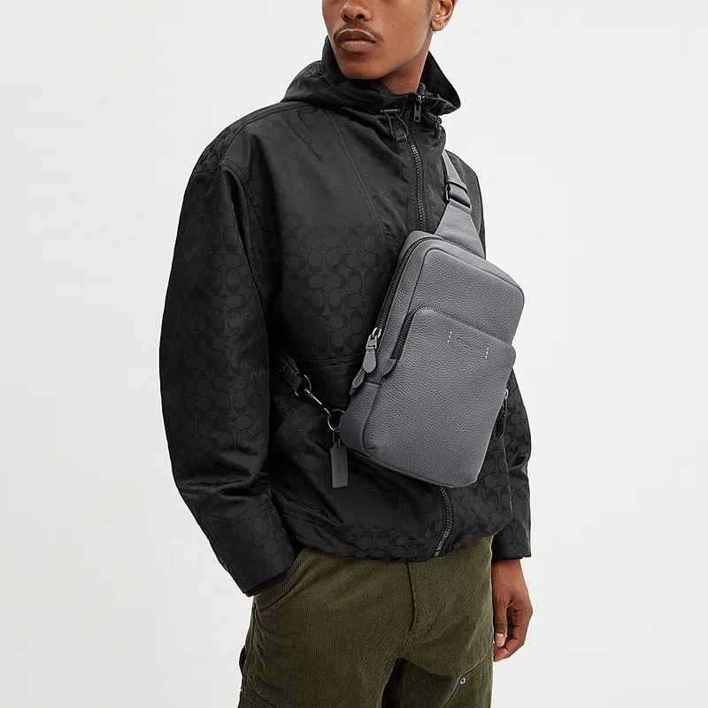 COACH Gotham Leather And Calfskin Sling Bag Fanny Pack Shoulder Bag Crossbody Bag Small Size Men's Gray-2