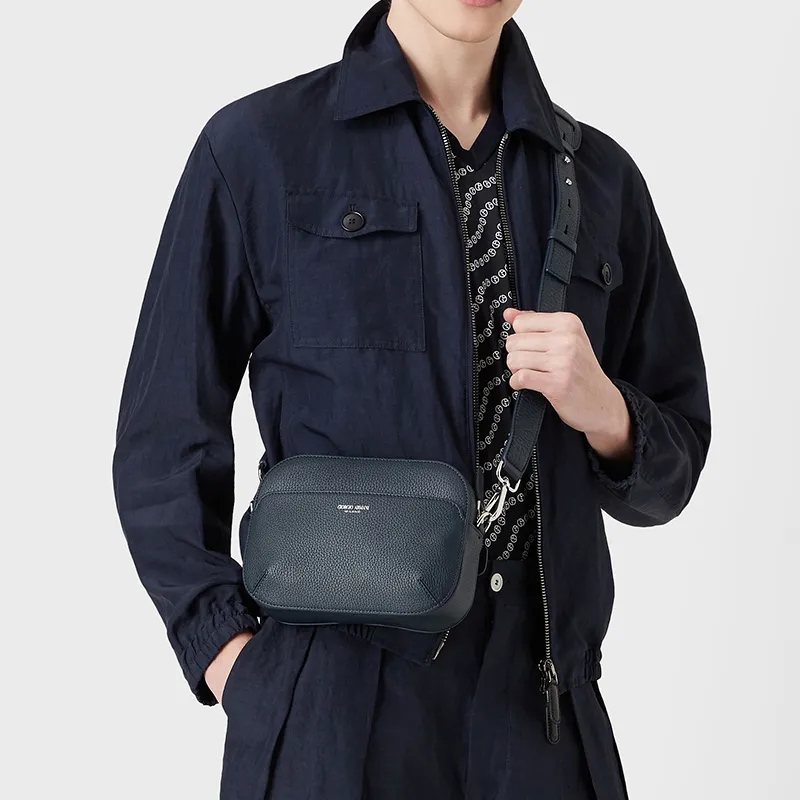 GIORGIO ARMANI Calfskin Crossbody Bag Men's Marine Blue-5