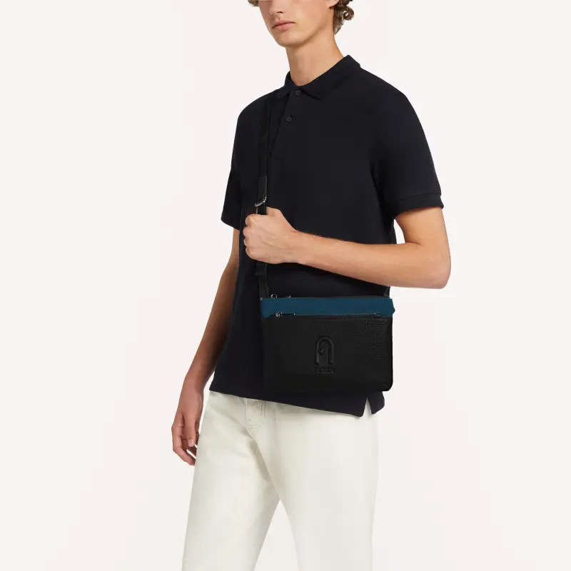 Furla Nylon Calfskin Shoulder Bag Crossbody Bag Extra Large Men's Marine Blue/Black-4