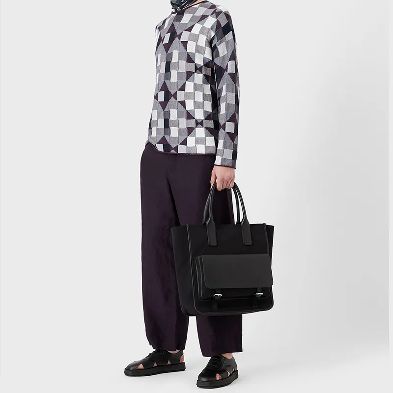 GIORGIO ARMANI Canvas With Leather Tote Bag Shopping Bag Handbag Men's Black-5
