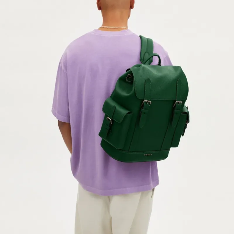 COACH Hudson Leather Backpack Large Size Men's Green-4