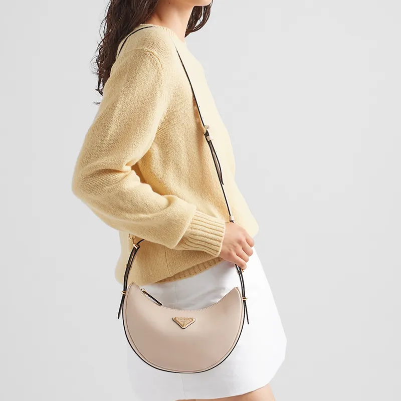 PRADA Arque Leather Shoulder Bag Women's Flesh Pink-6