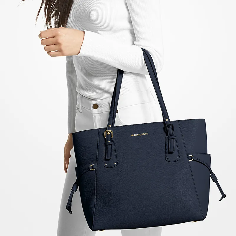 MICHAEL KORS Voyager Leather Tote Bag, Shopping Bag, Shoulder Bag, Handbag Small Size Women's Marine Blue-4