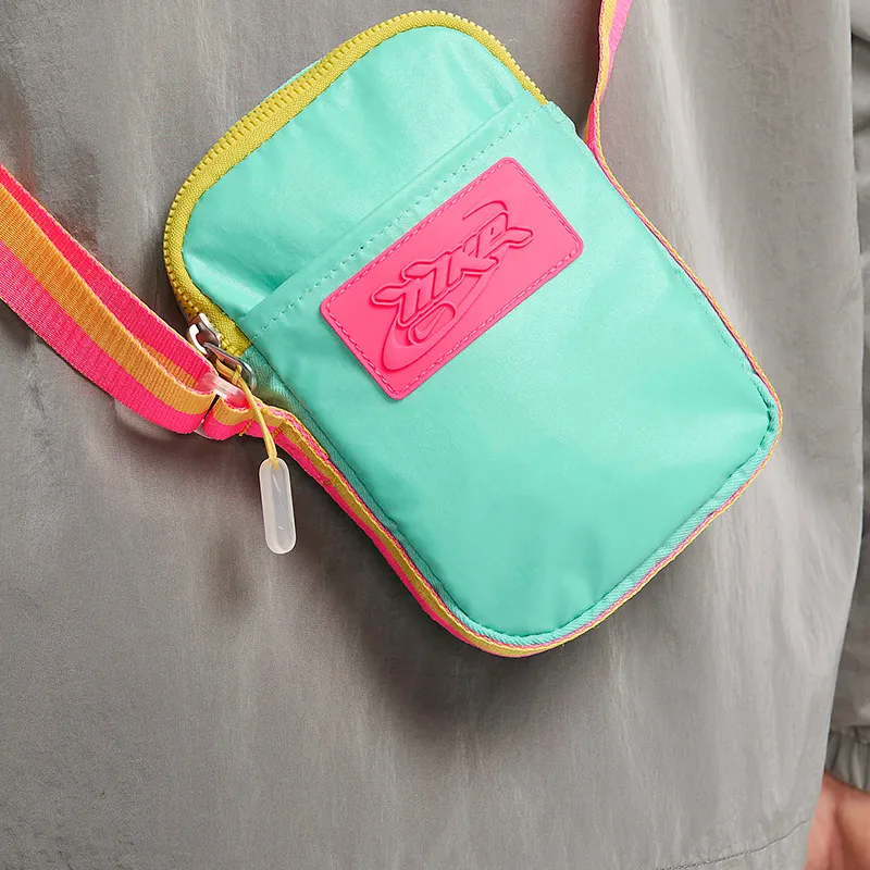 Nike Fabric Shoulder Bag, Crossbody Bag Regular Unisex Emerald Green & Transparent Pink-5