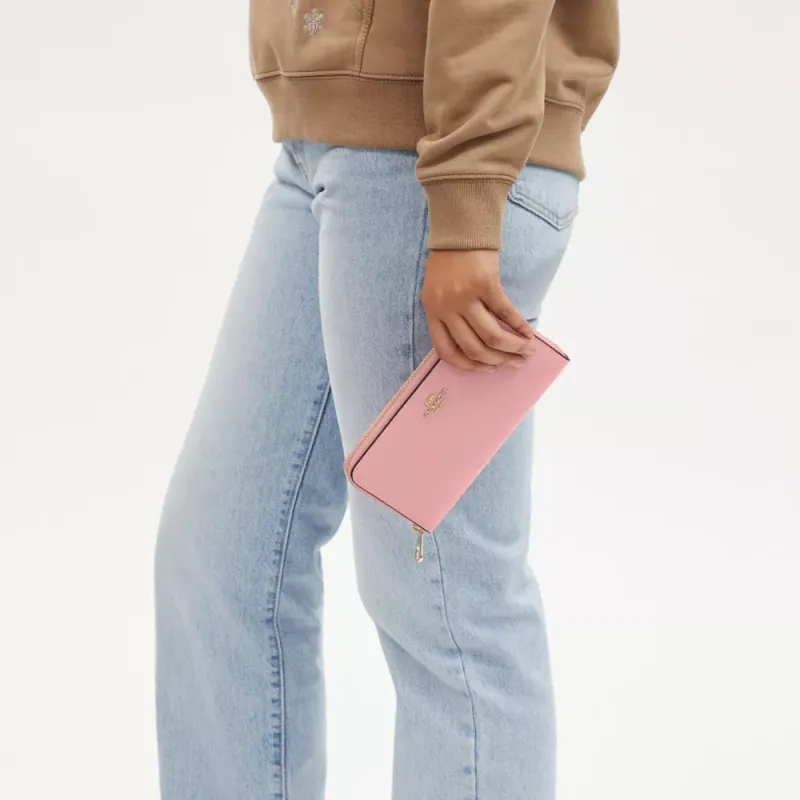 COACH Leather Wrist Bag Coin Purse Wallet Small Size Women's Gold & Light Blush-2