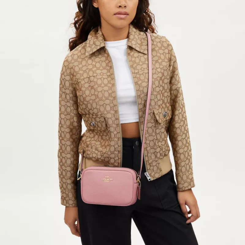 COACH Jamie Leather Shoulder Bag, Crossbody Bag Small Size Women's Gold & True Pink-3