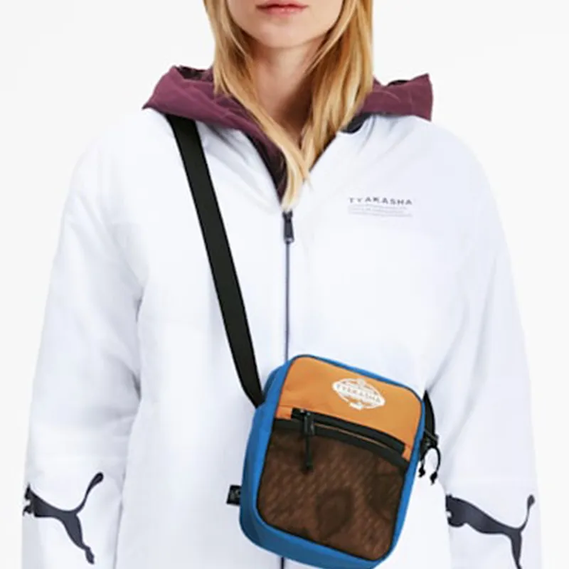 PUMA TYAKASH Collaboration Polyester Sling Bag Crossbody Bag Shoulder Bag Unisex Glacier Blue/Brick Red/Brown-6