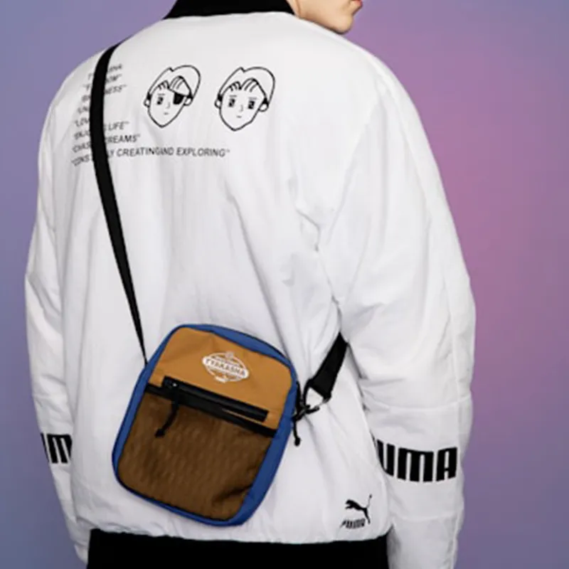 PUMA TYAKASH Collaboration Polyester Sling Bag Crossbody Bag Shoulder Bag Unisex Glacier Blue/Brick Red/Brown-5