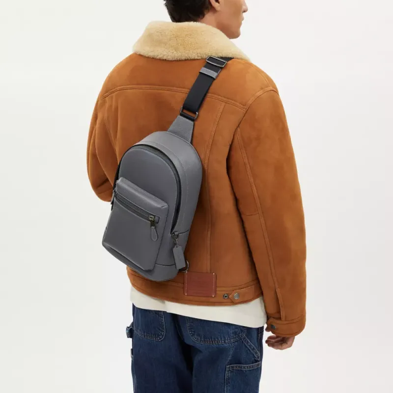 COACH West Leather Sling Bag, Crossbody Bag, Shoulder Bag Unisex Gunmetal & Industrial Gray-3