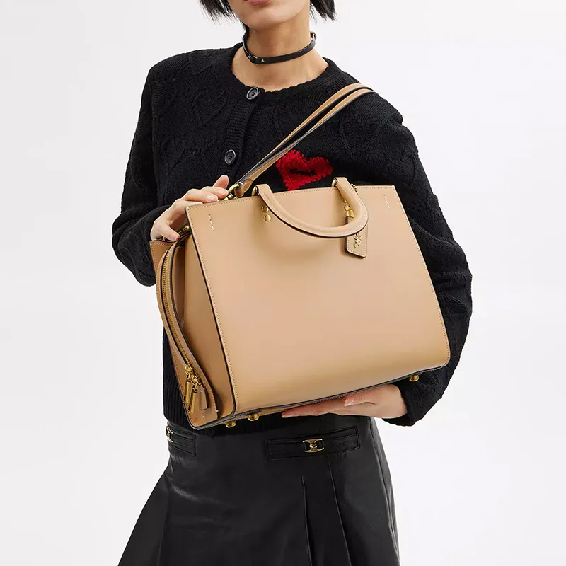 COACH Rogue Leather One Shoulder Handbag Tubas Women's Brass & Beige-5