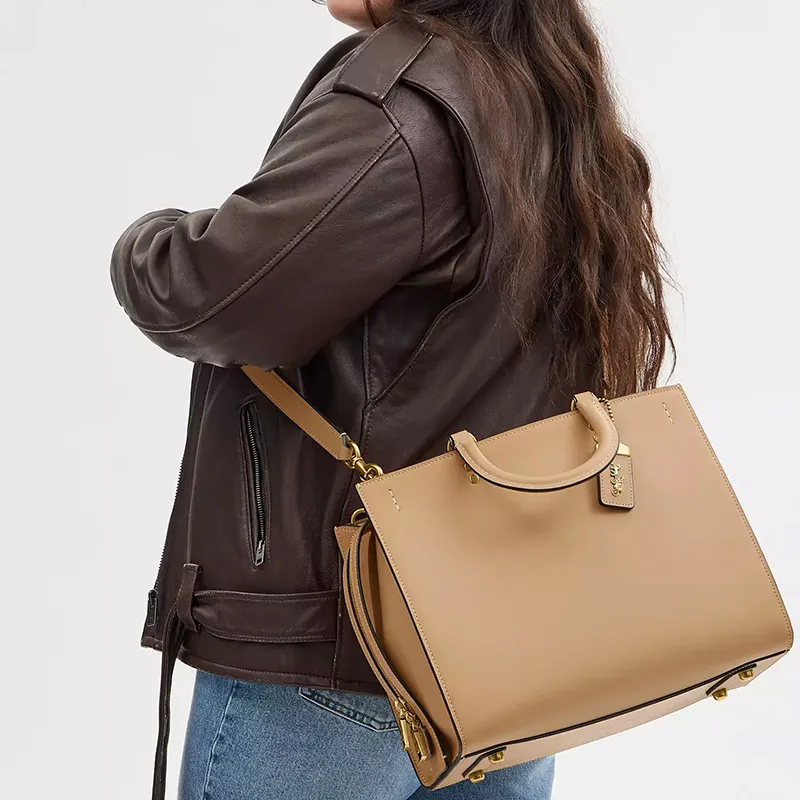 COACH Rogue Leather One Shoulder Handbag Tubas Women's Brass & Beige-7