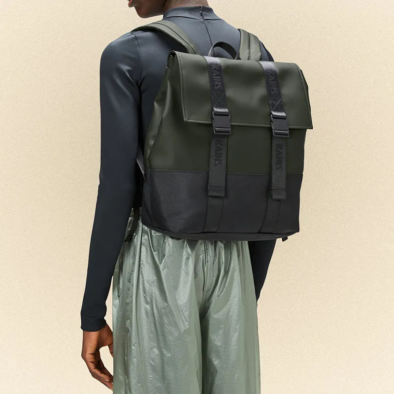 Rains Waterproof Fabric Backpack Regular Men's Green/Black-4