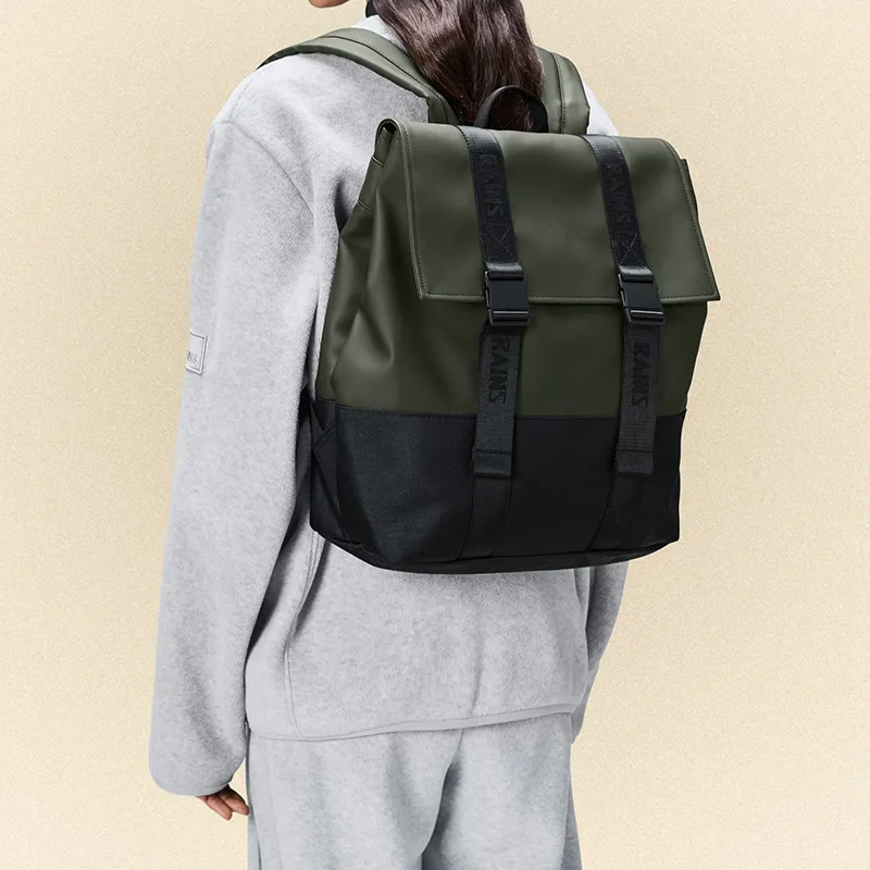 Rains Waterproof Fabric Backpack Regular Men's Green/Black-3