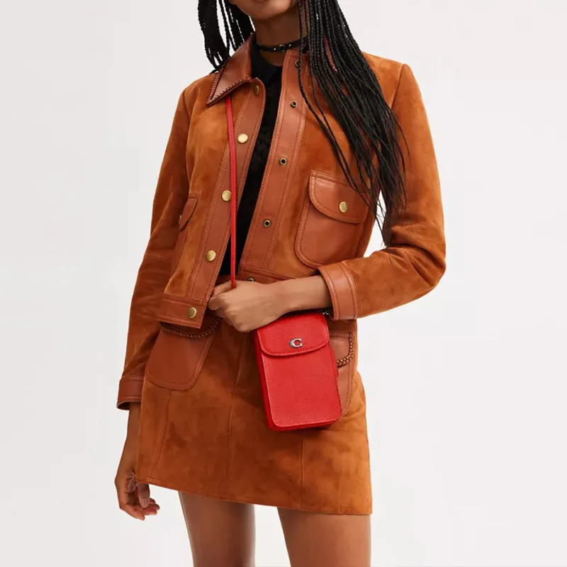 COACH Leather Cell Phone Pouch, Shoulder Bag, Crossbody Bag Mini Women's Red-3