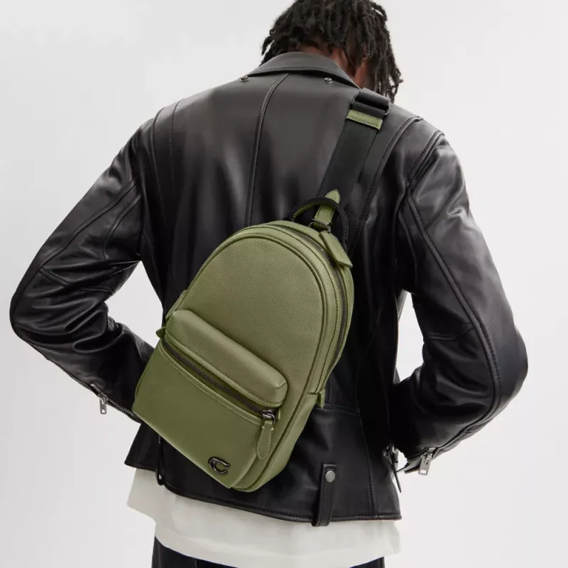 COACH Charter Leather Crossbody Bags Sling Bags Small Size Men's Moss Green-4