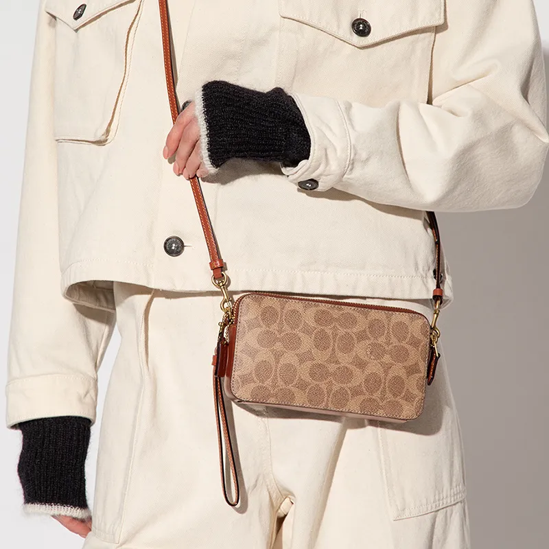 COACH Kira Leather Shoulder Bag Crossbody Bag Women's Brown & Khaki Monogram-4
