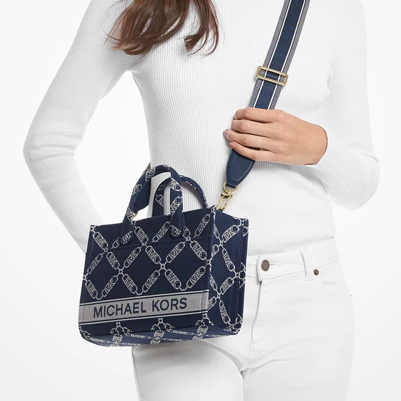 MICHAEL KORS Gigi Fabric Tote Bag Shopping Bag Shoulder Bag Crossbody Bag Handbag Medium Size Women's Marine Blue-4