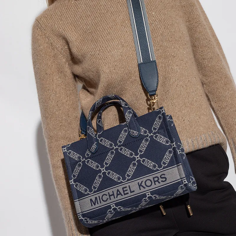 MICHAEL KORS Gigi Fabric Tote Bag Shopping Bag Shoulder Bag Crossbody Bag Handbag Medium Size Women's Marine Blue-3