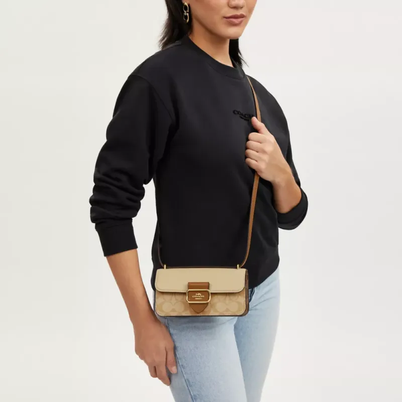 COACH Morgan Coated Canvas Shoulder Bag Crossbody Bag Small Size Women's Light Khaki-4