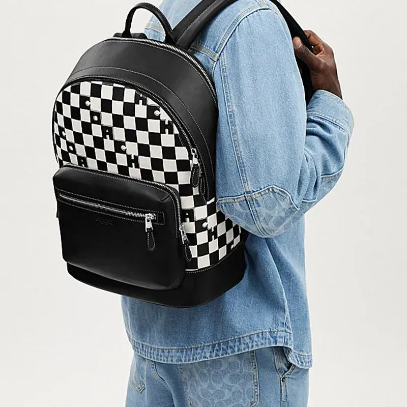COACH West Cow Leather With Leather And Fabric Backpack Tubas Women's Hardware & Black & Chalk-3