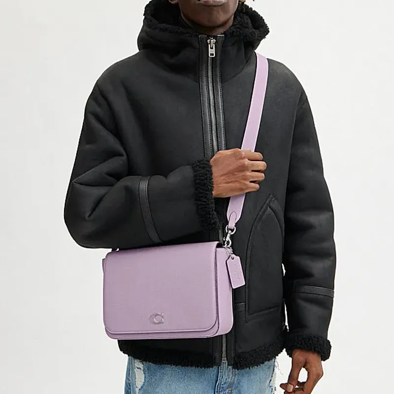 COACH Cow Leather With Artificial Leather Messenger Bag, Crossbody Bag, Shoulder Bag Men's Soft Purple-4