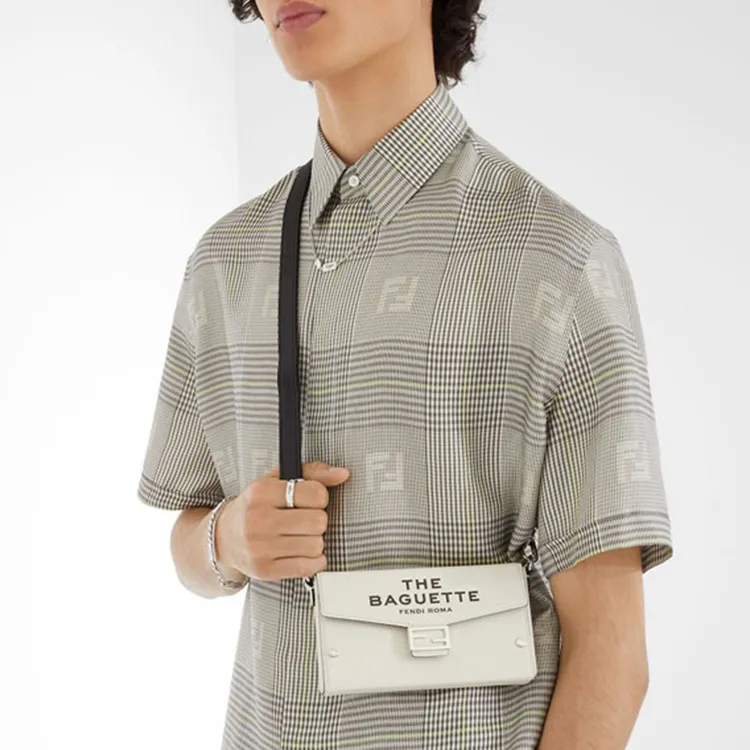 FENDI Marc Jacobs Collaboration Capsule Collection Baguette Calfskin Cell Phone Pouch Shoulder Bag Mini Men's White-4
