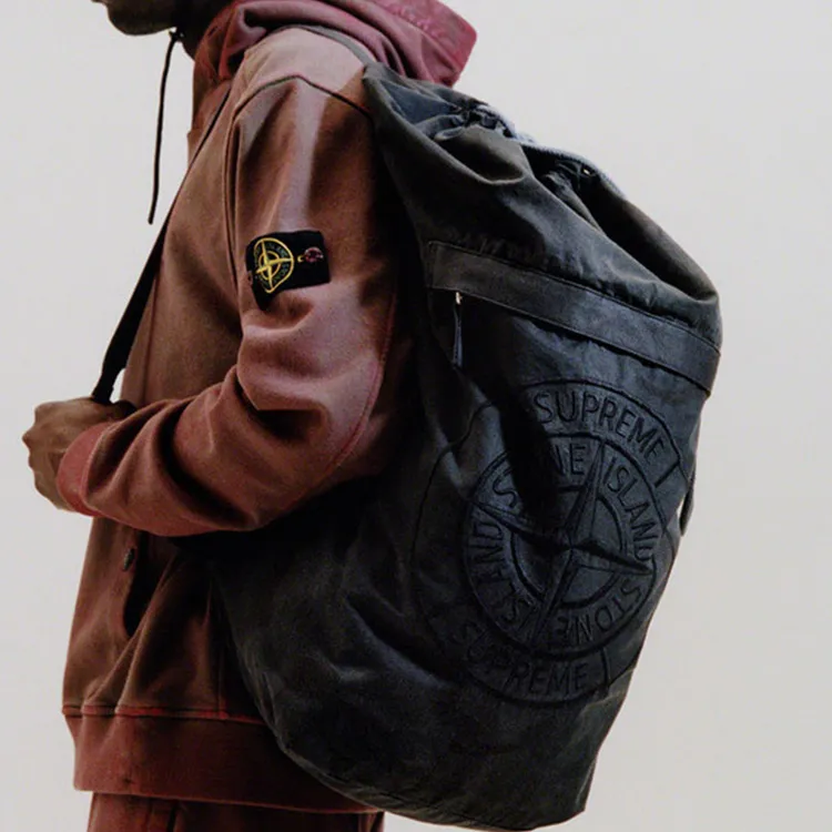 Supreme Stone Island Collaboration SS19 Polyester Travel Bag Backpack Regular Unisex Black-4