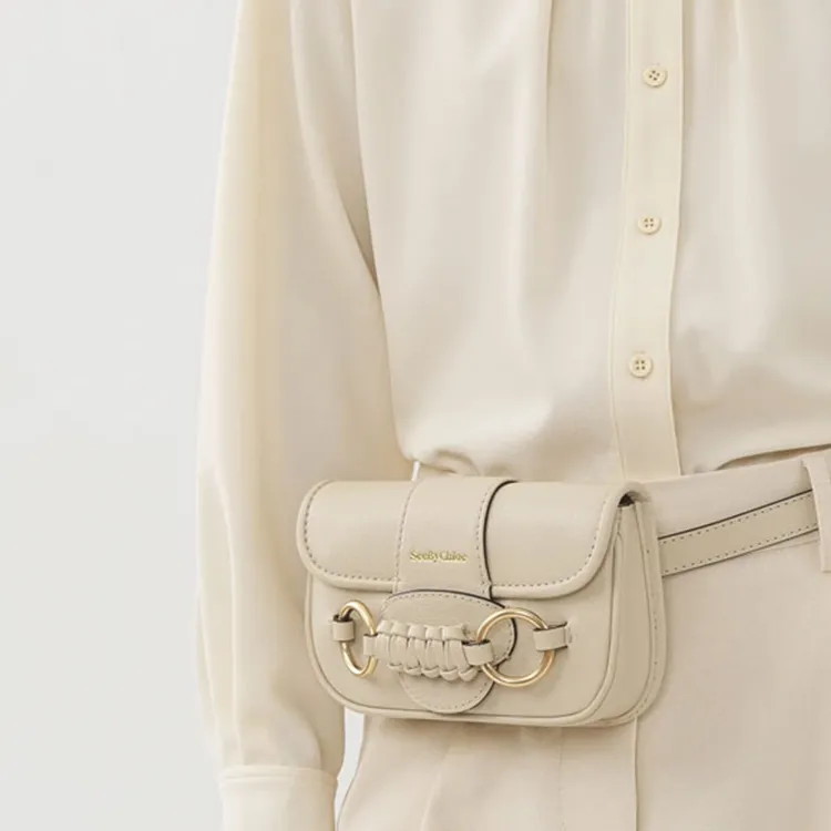 See By Chloe Bright Grain Goatskin Crossbody Fanny Pack Women's Beige-4
