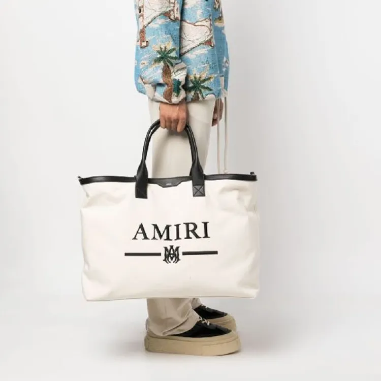 AMIRI Cotton With Calfskin Tote Bag Shopping Bag Handbag Regular Men's Beige-4