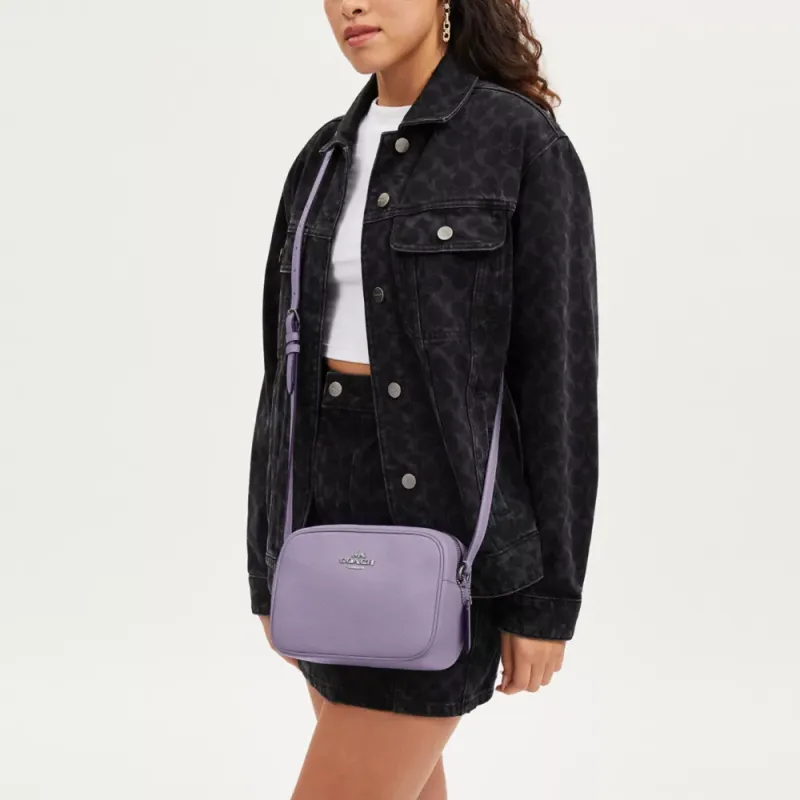 COACH Jamie Refined Pebbled Leather Camera Bag Shoulder Bag Crossbody Bag Small Size Women's Silver & Light Purple-3