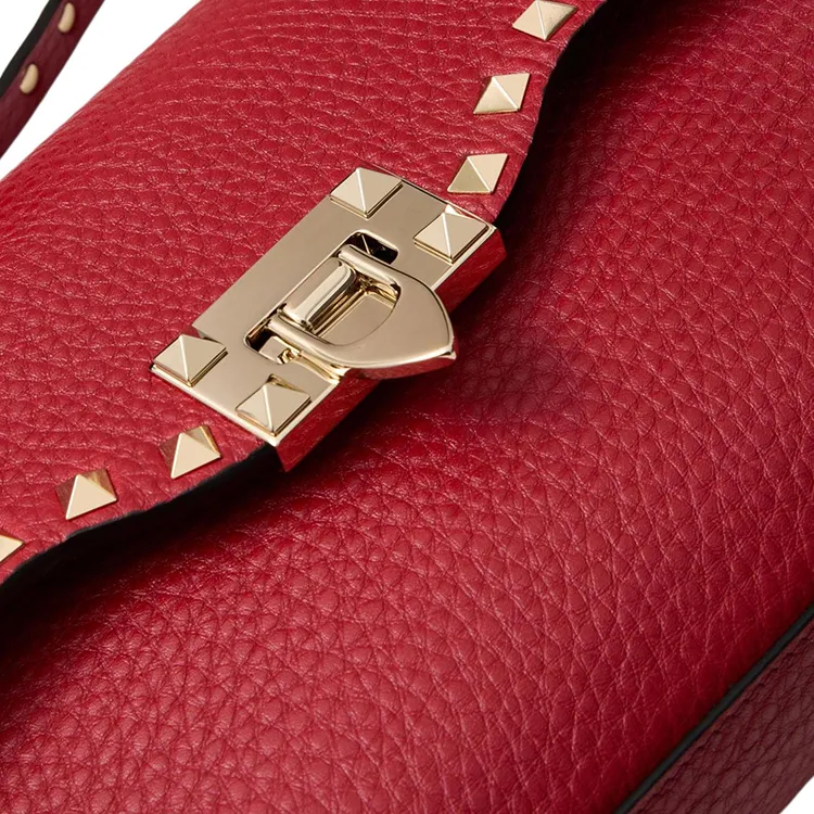 Valentino Rockstud Grain Calfskin Crossbody Bag, Shoulder Bag Women's Red-5