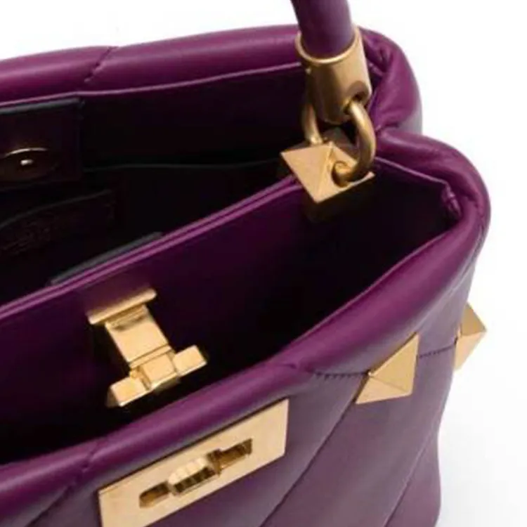 Valentino Roman Stud Lambskin Shoulder Bag Crossbody Bag Handbag Small Size Women's Plum Red-4