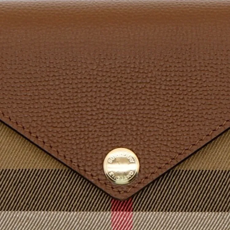 Burberry Leather Paneled Canvas Wallet Women's Tan-5