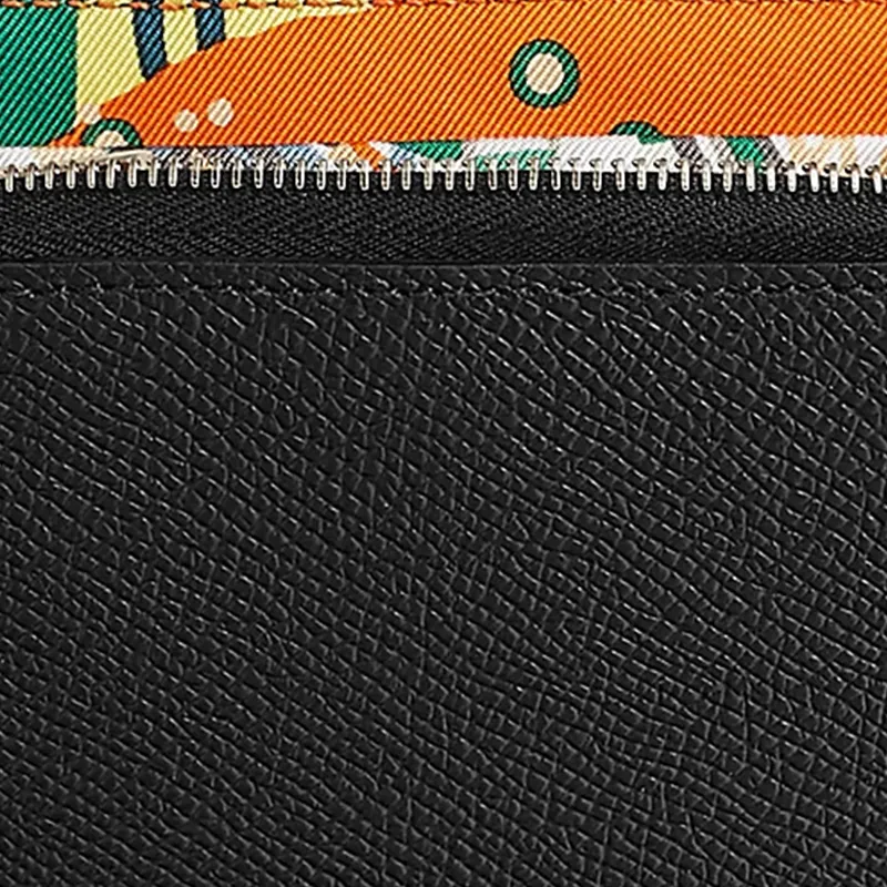 HERMES Silk'In Epsom With Barenia Calfskin Wallet Women's Black/Orange/Gray-2