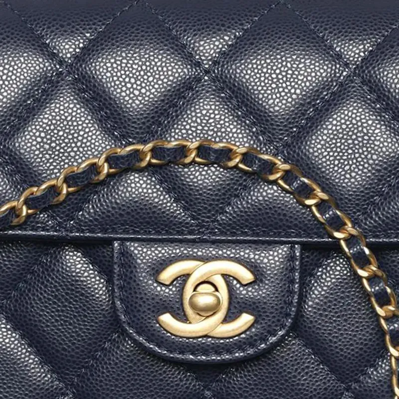 CHANEL Caviar Cow Leather Flap Bag, Shoulder Bag, Crossbody Bag, Handbag Mini Women's Marine Blue-4