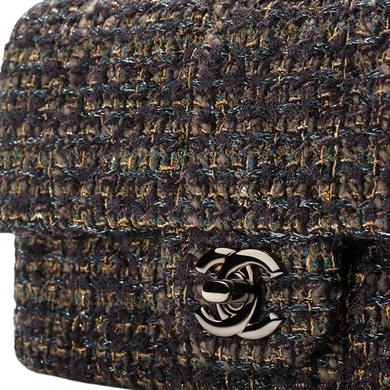 CHANEL Wool Crossbody Bag, Shoulder Bag Mini Women's Brown & Black & Ochre & Light Blue-2