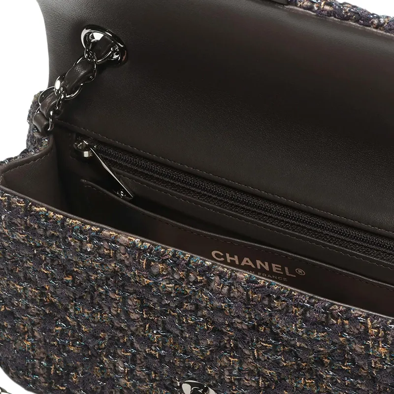 CHANEL Wool Crossbody Bag, Shoulder Bag Mini Women's Brown & Black & Ochre & Light Blue-3